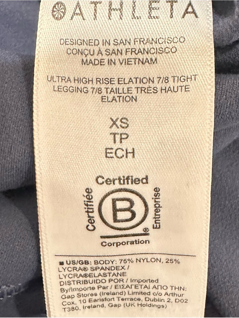 Athleta High Rise 7/8 Cropped Leggings Navy Blue Women's Size XS - Picture 3 of 8